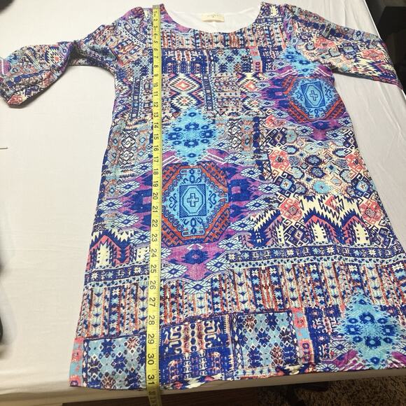 Everly Anthropologie Aztec Print 3/4 Sleeve Mini Dress Women’s Size S Lined - Picture 7 of 10